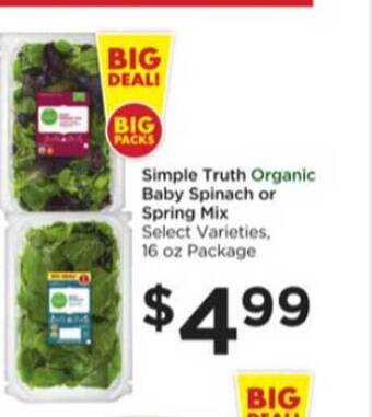 Food 4 Less Simple Truth Organic Baby Spinach Or Spring Mix offer