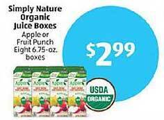 Aldi Simply Nature Organic Juice Boxes offer