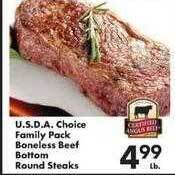 Fairplay U.s.d.a. Choice Family Pack Boneless Beef Bottom Round Steaks offer
