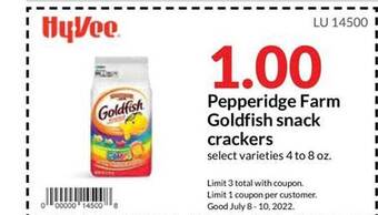 Hy-Vee Pepperidge Farm Goldfish Snack Crackers offer