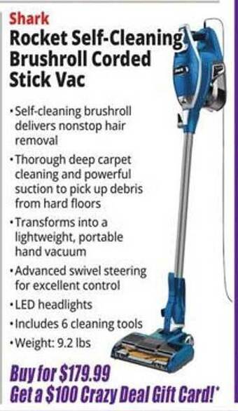 Ocean State Job Lot Shark Rocket Self-Cleaning Brushroll Corded Stick Vac offer