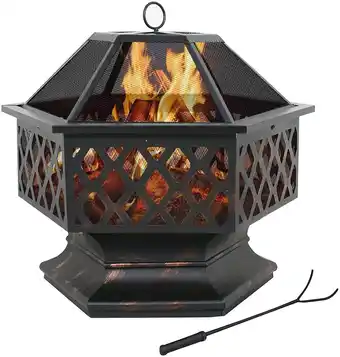 Walmart ZENY 24" Hexagon Wood Bronze Finish Steel Fire Pit offer