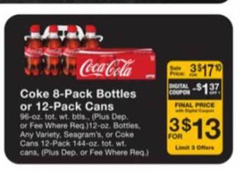 Fairway Store Market Coke 8-Pack Bottles Or 12-Pack Cans offer