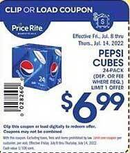 Price Rite Pepsi Cubes offer