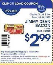 Price Rite Jimmy Dean Bacon offer