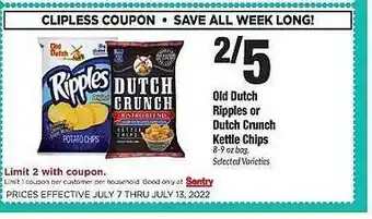Sentry Old Dutch Ripples Or Dutch Crunch Kettle Chips offer