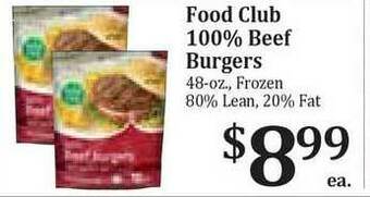 Rosauers Food Club 100% Beef Burgers offer