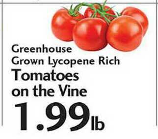 Sunset Foods Greenhouse Grown Lycopene Rich Tomatoes On The Vine offer