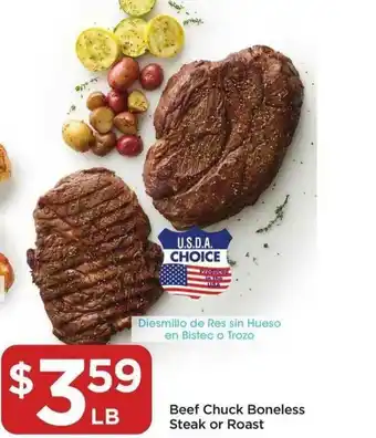 Food 4 Less Beef Chuck Boneless Steak Or Roast offer