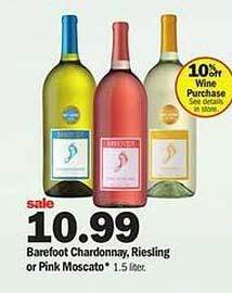 Meijer Barefoot Chardonnay, Riesling Or Pink Moscato offer
