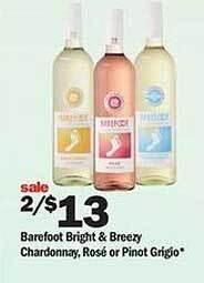 Meijer Barefoot Bright & Breezy Chardonnay, Rosé Or Pinot Grigio offer