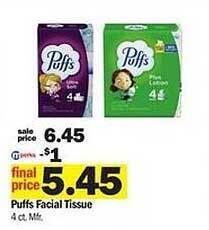 Meijer Puffs Facial Tissue offer