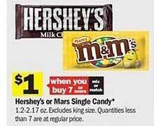 Meijer Hershey's Or Mars Single Candy offer