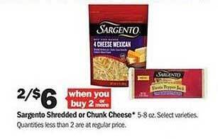 Meijer Sargento Shredded Or Chunk Cheese offer
