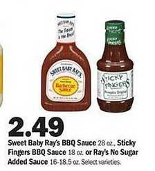 Meijer Sweet Baby Ray's BBQ Sauce, Sticky Fingers BBQ Sauce Or Ray's No Sugar Added Sauce offer
