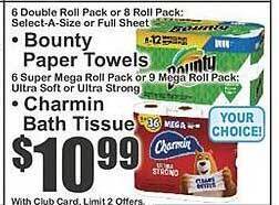 Key Food Bounty Paper Towels, Charmin Bath Tissue offer