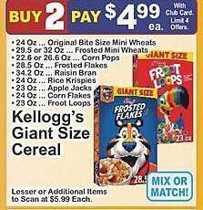 Key Food Kellogg's Giant Size Cereal offer