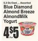Key Food Blue Diamond Almond Breeze AlmonMilk Yogurt offer