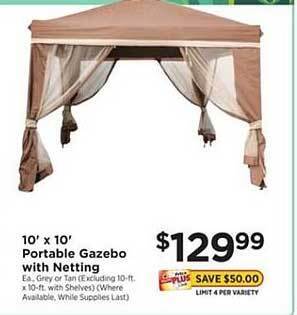 ShopRite 10' X 10' Portable Gazebo With Netting offer