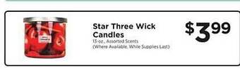ShopRite Star Three Wick Candles offer