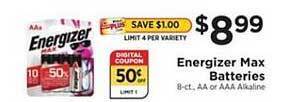 ShopRite Energizer Max Batteries offer