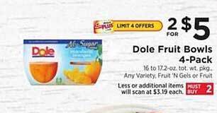 ShopRite Dole Fruit Bowls 4-pack offer