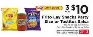 ShopRite Frito Lay Snacks Party Size Or Tostitos Salsa offer