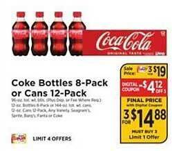 ShopRite Coke Bottles 8-pack Or Cans 12-pack offer