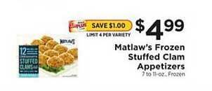ShopRite Matlaw's Frozen Stuffed Clam Appetizers offer