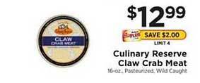 ShopRite Culinary Reserve Claw Crab Meat offer