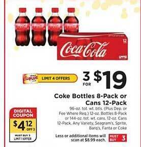 ShopRite Coke Bottles 8-pack Or Cans 12-pack offer