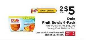ShopRite Dole Fruit Bowls 4-pack offer