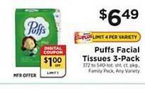 ShopRite Puffs Facial Tissues 3-pack offer