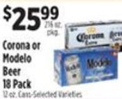 Pioneer Supermarkets Corona or Modelo Beer 18 Pack offer
