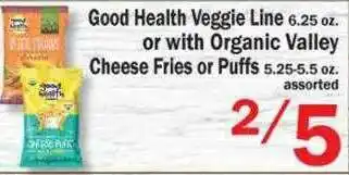 Food Bazaar Good Health Veggie Line Or With Organic Valley Cheese Fries Or Puff offer