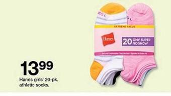 Target Hanes Girls 20-pk. Athletic Socks offer