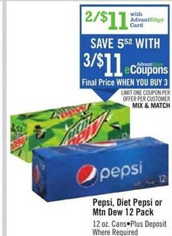 Price Chopper Pepsi Diet Pepsi Or Mtn Dew 12 Pack offer