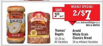 Price Chopper Thomas' Bagels Arnold Whole Grain Classics Bread offer