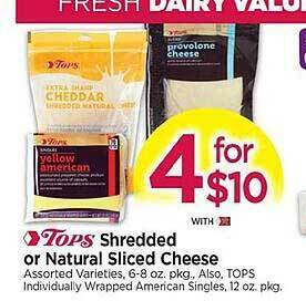 Tops Shredded Or Natural Sliced Cheese offer
