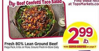 Tops Fresh 80% Lean Ground Beef offer
