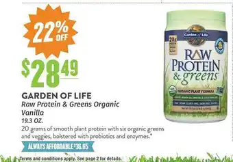 Natural Grocers Garden Of Life Raw Protein & Greens Organic Vanilla offer