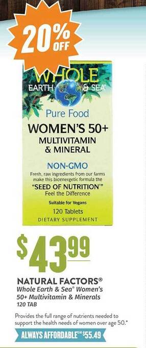 Natural Grocers Natural Factors Whole Earth & Sea Women's 50+ Multivitamin & Minerals offer
