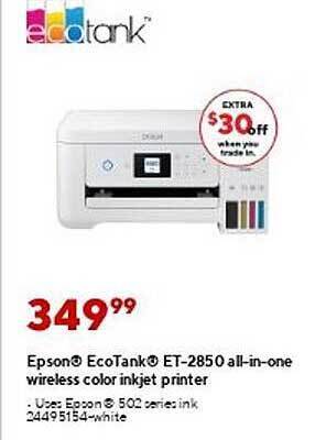 Staples Epson Ecotank Et-2850 All-in-one Wireless Color Inkjet Printer offer