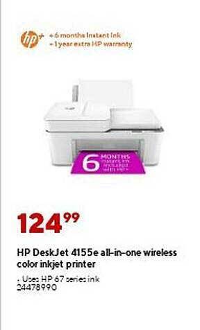Staples Hp Deskjet 4155e All-in-one Wireless Color Inkjet Printer offer