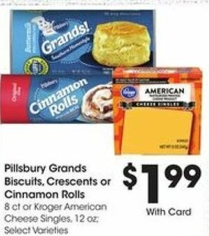 Kroger Pillsbury Grands Biscuits, Crescents or Cinnamon Rolls offer