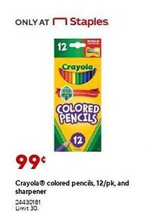 Staples Crayola Colored Pencils 12 Pk And Sharpener offer