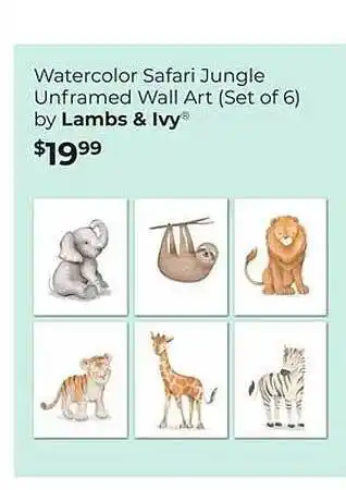 King Soopers Watercolor Safari Jungle Uframed Wall Art By Lambs & Ivy offer