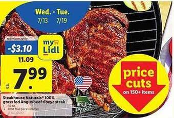 Lidl Steakhouse Naturals 100% Grass Fed Angus Beef Ribeye Steak offer