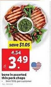 Lidl Bone In Assorted Thin Pork Chops offer
