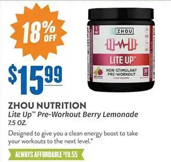 Zhou Nutrition Lite Up Pre-workout Berry Lemonade